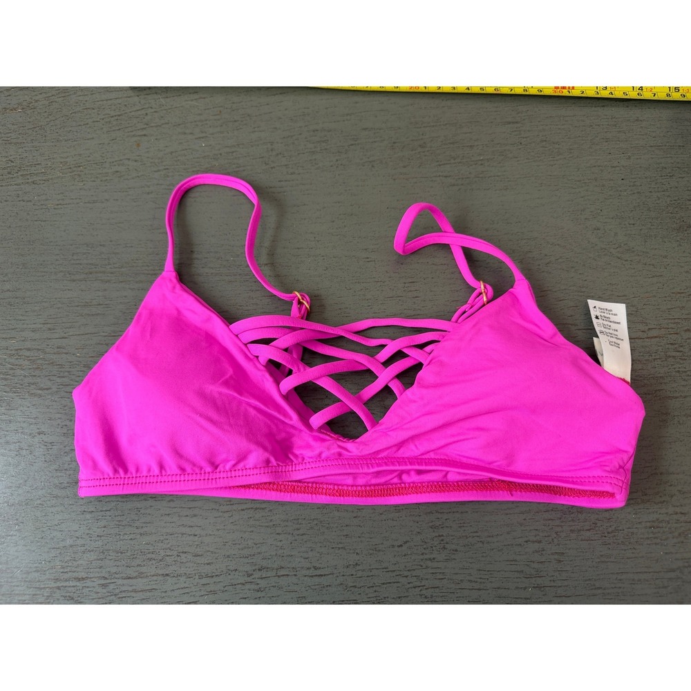 L*Space Hot Pink Lattice Strappy Front Bikini Top XS NWOT